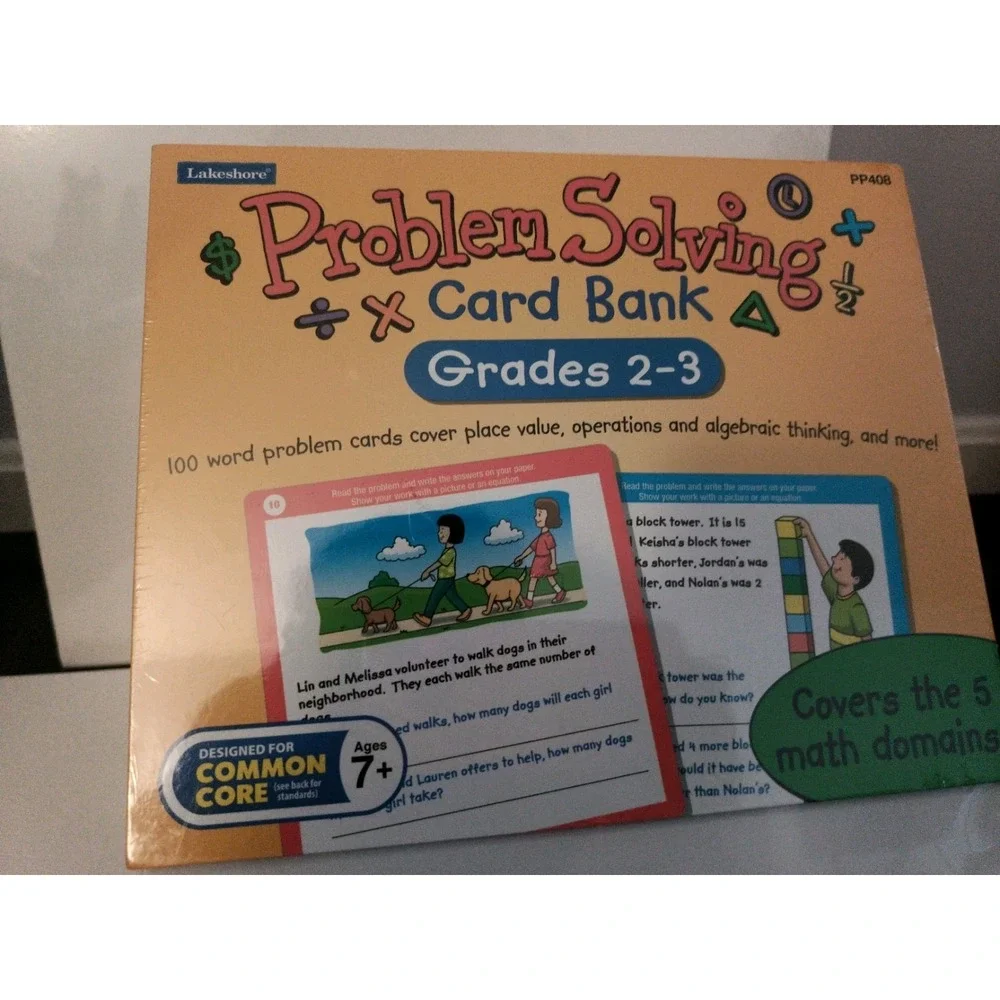 Problem Solving Card Bank by Lakeshore Grade 2-3, 5 Math Domains New sealed